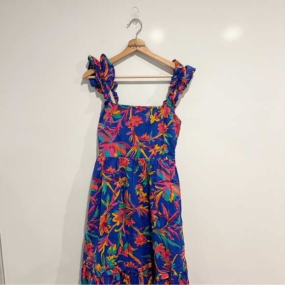 J.Crew Square Neck Midi Dress Blue Tropical Floral Resort - Picture 5 of 11